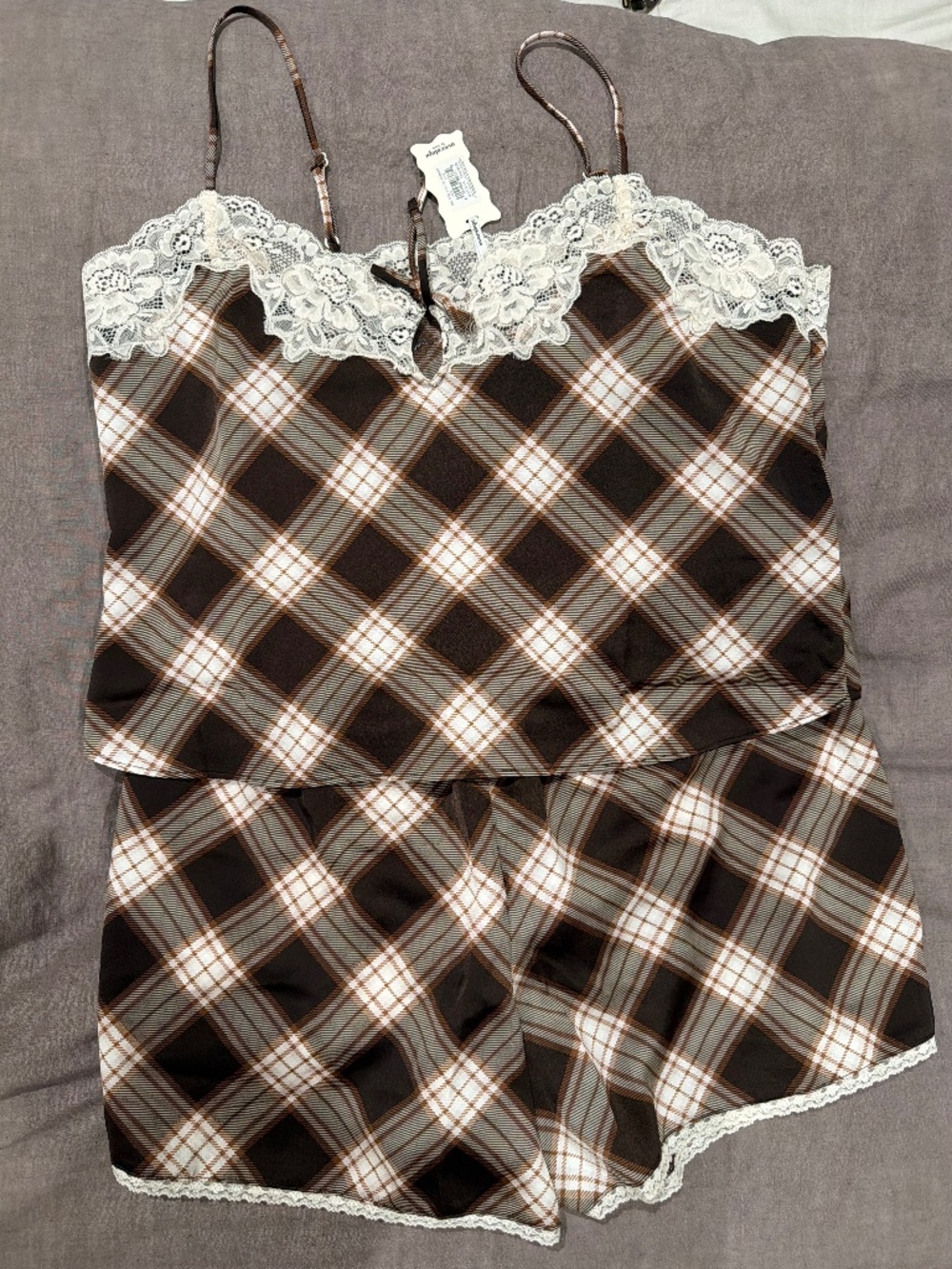 NWT Aerie Liquid Satin Plaid Tank & Shorts Set – Medium